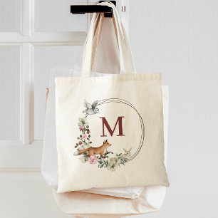 Rustika skogs djur blomster Brudtjänst Monogram Tygkasse
