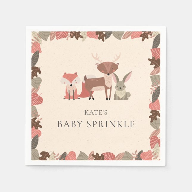 Rustika Skogsdjur Baby Sprinkle Shower Pappersservett (Framsidan)