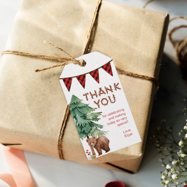 Rustika Skogsland Tack Födelsedagspresent Förpackn Presentetikett (Woodland Birthday Gift Tag)