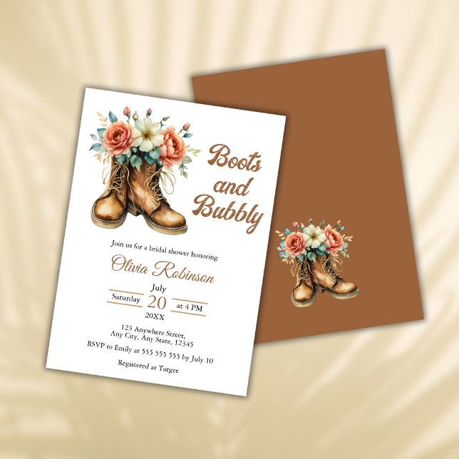 Rustika skor och bubbel Bröllopsfest  Inbjudningar (Rustic Boots and Bubbly Western Bridal Shower Invitation )