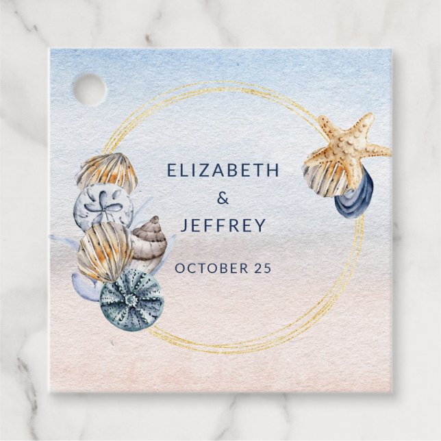 Rustika Sniglar Hav Strand Sommar Bröllop Gåvor Etiketter (Framsida)