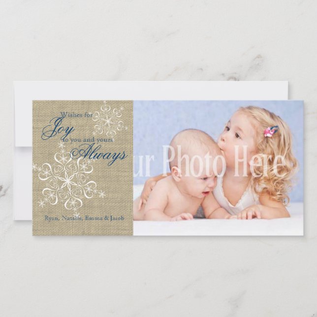 Rustika snöflingor och burlap julkort (Framsida)