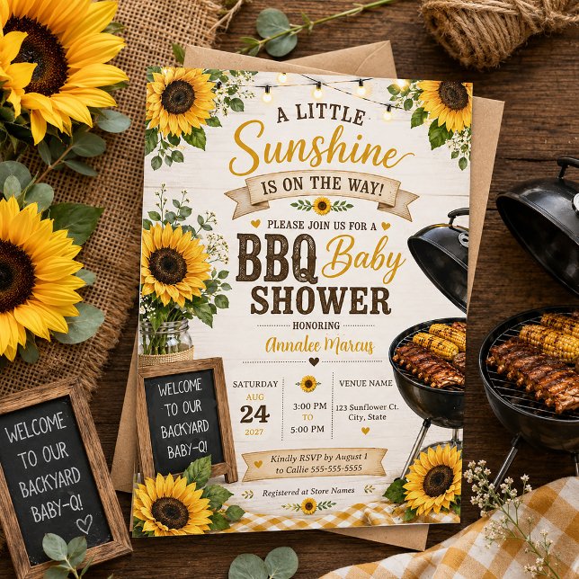 Rustika Solros Baby Shower Grillfest  Inbjudningar (Skapare uppladdad)