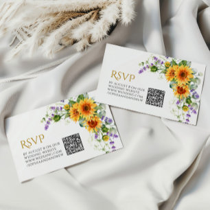 Rustika Solros & Lavendel Bröllop QR-kod RSVP Tilläggskort