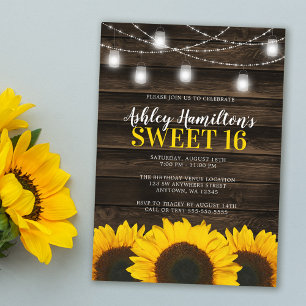 Rustika Solros Mason Jarrbelysning Sweet 16 Inbjudningar