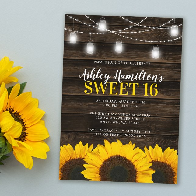 Rustika Solros Mason Jarrbelysning Sweet 16 Inbjudningar (Skapare uppladdad)