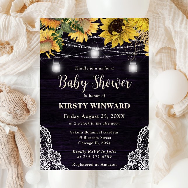 Rustika solros- och murarljus - Baby Shower Inbjudningar (Skapare uppladdad)