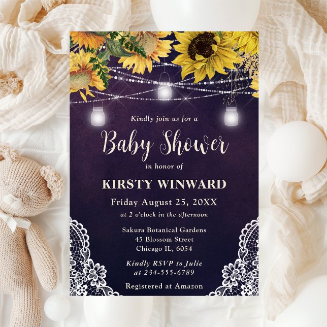 Rustika solros- och murarljus - Baby Shower Inbjudningar (Skapare uppladdad)