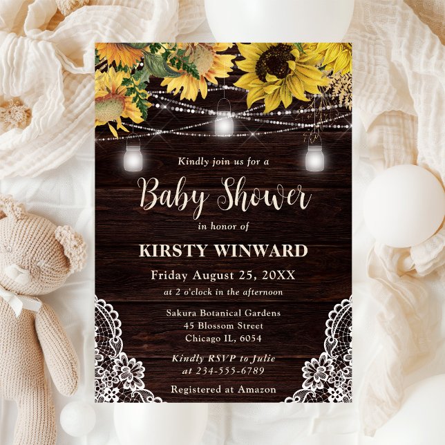 Rustika solros- och murarljus - Baby Shower Inbjudningar (Skapare uppladdad)