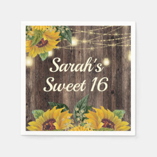 Rustika Solros Strängljus Trä Sweet 16 Pappersservett