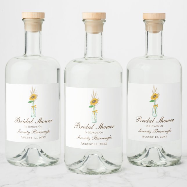 Rustika Solrosar Country Floral Bröllopsdusch Spritflaskor Etikett (Flaskor)