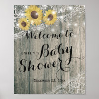 Rustika Solrosar i Trä Broderi Baby Shower Välkom