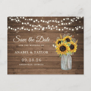 Rustika Solroser i Murad Kruka Save the Date Meddelande Vykort