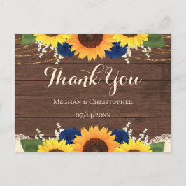 Rustika Solroser Marinblå Rosor Bröllop Tacksamt Vykort