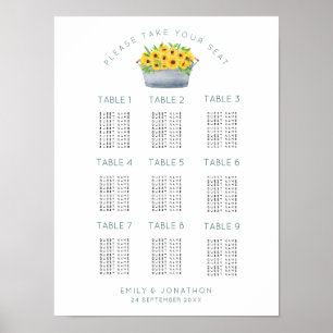 Rustika solrosor 9 Bord 90 Gästernas sittplatskart Poster