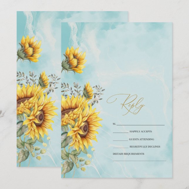 Rustika solrosor Blå RSVP   Inbjudningar (Fram/baksida)