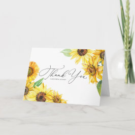 Rustika Solrosor Bröllop Floral Vattenfärg Tack Kort