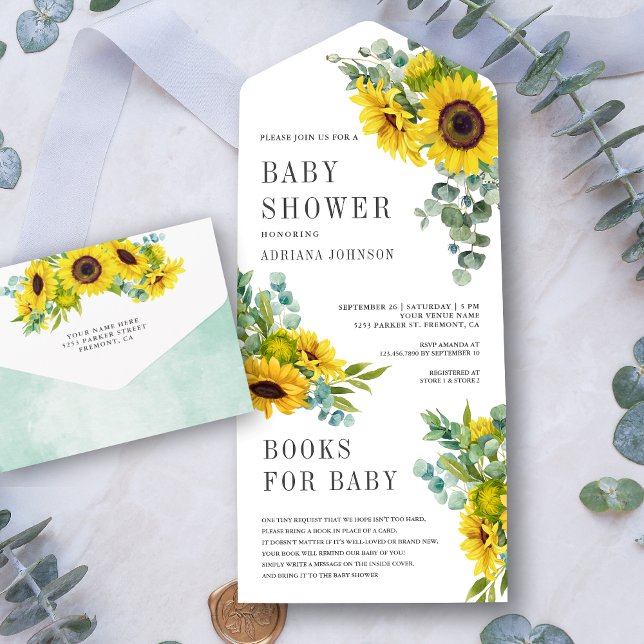 Rustika solrosor Eukalyptusblad Baby Shower (Skapare uppladdad)