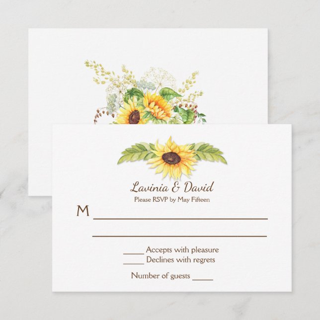 Rustika solrosor i akvarell Long Horn Skalle RSVP Inbjudningar (Fram/baksida)