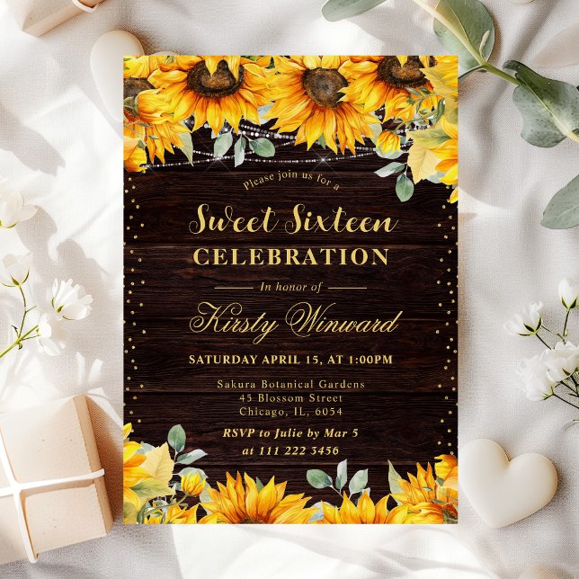 Rustika solrosor i akvarell Sweet 16 Inbjudningar (Skapare uppladdad)