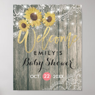 Rustika solrosor i trä - Spets Baby Shower Välkomm Poster