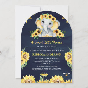 Rustika solrosor Navyblå Elefant Baby Shower Inbjudningar