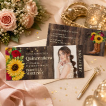 Rustika solrosor röda rosor Boot Quinceañera Bilje