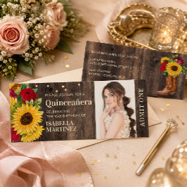 Rustika solrosor röda rosor Boot Quinceañera Bilje Inbjudningar