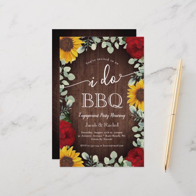 Rustika Solrosor Rosor Jag älskar BBQ Förlovning (Fram/Back In Situ)