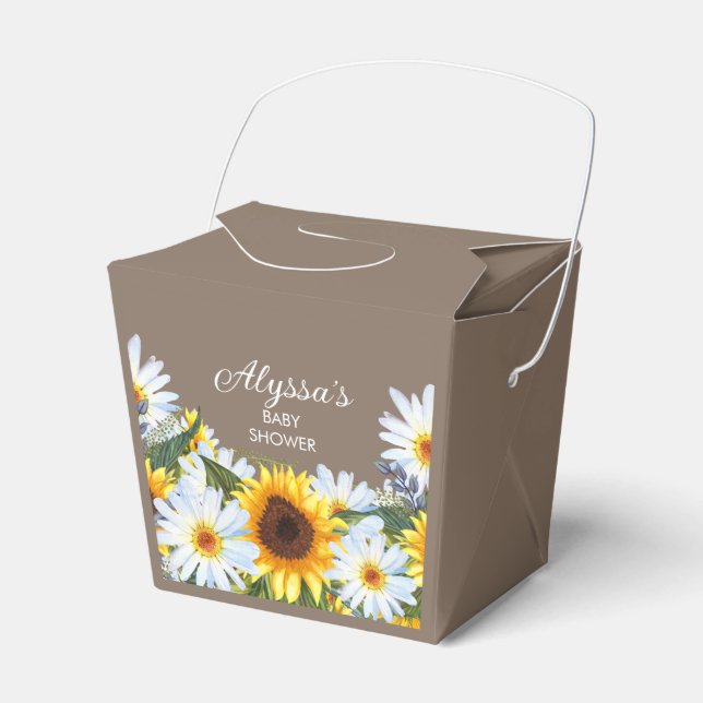 Rustika solrosor tusenskönor gula bruna Baby Showe Presentaskar (Framsidan Sidan)