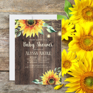 Rustika solrossträngljus Baby Shower-inbjudan Inbjudningar