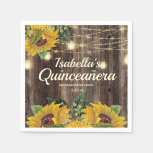 Rustika solrossträngljus trä Quinceañera Pappersservett