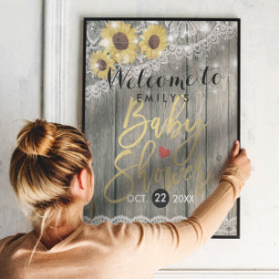 Rustika Solsicker i Trä Lace Baby Shower Välkommen Poster