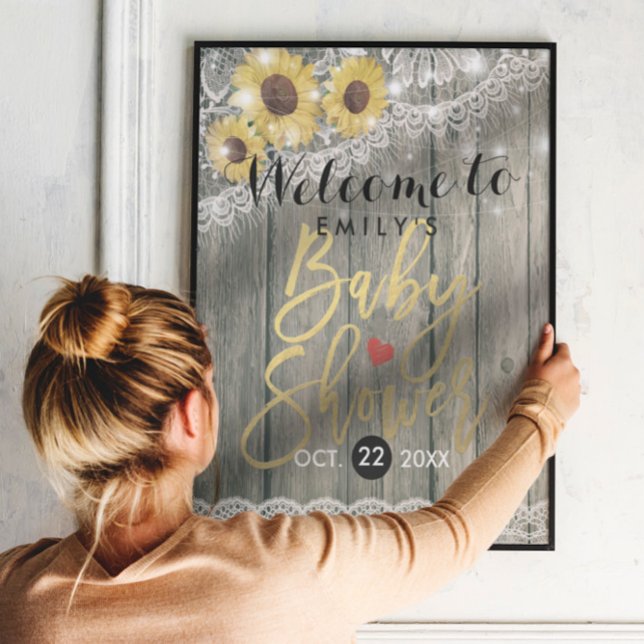 Rustika Solsicker i Trä Lace Baby Shower Välkommen Poster (Skapare uppladdad)