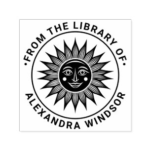 Rustika solstrålar med ansikte #2 Biblioteksboknam Självfärgande Stämpel