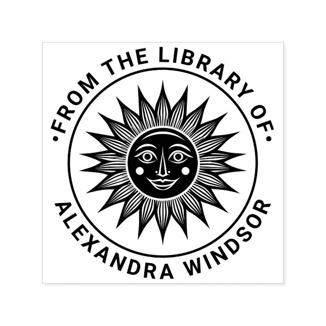 Rustika Solstrålar med Ansikte #2 Biblioteksboknam Självfärgande Stämpel (Design)