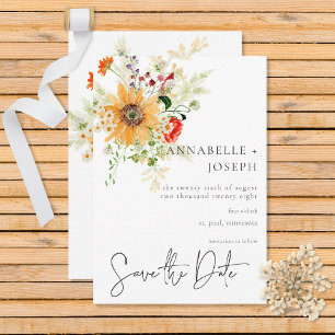 Rustika sommarvildblommor & solrosor spara datumet