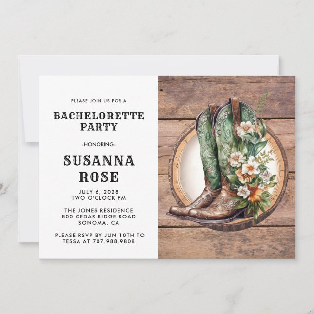 Rustika stövlar möhippa inbjudningar (Framsida)