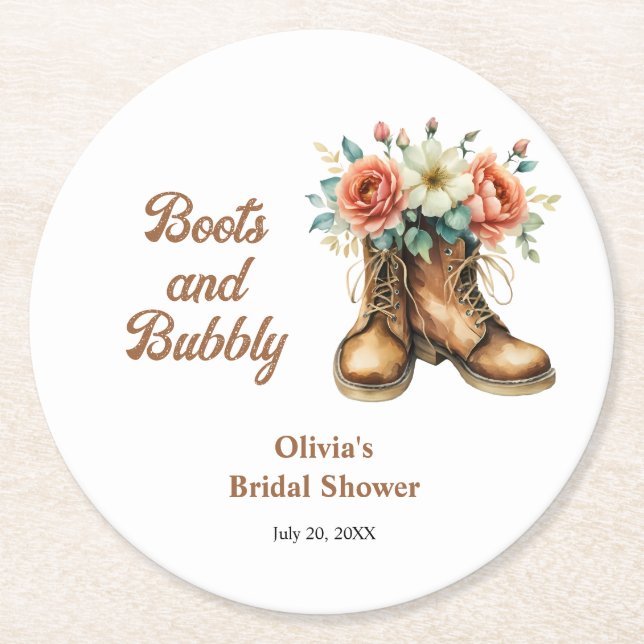 Rustika stövlar och bubbel Western bröllopsfest  Underlägg Papper Rund (Framsidan)