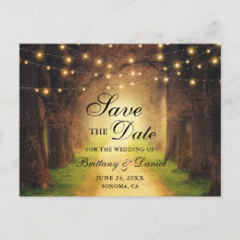 Rustika strängljus längs skogsstigen Spara datum Meddelande Vykort