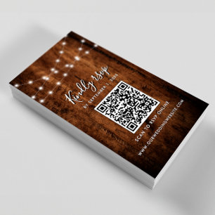 Rustika Strängljus & Trä Bröllop RSVP QR-kod Tilläggskort