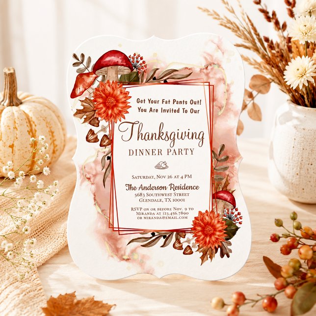 Rustika Svampar Eleganta Höstlöv Thanksgiving Inbjudningar (Skapare uppladdad)