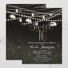 Rustika Svarta Nattljus i Murade Glas SWEET 16 Inbjudningar