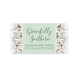 Rustika sydstatsbomullblommor på vit lada trä adressetikett