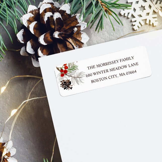 Rustika Tallkottbär Returadress Etikett (Rustic Pine Cone Berries Return Address Label)
