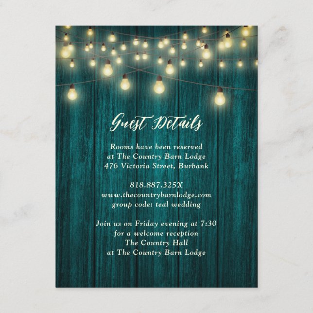 Rustika Teal Trästrängljus Tilläggskort (Framsida)