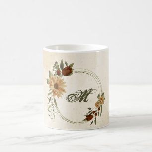 rustika terrakotta blommor grönska kaffemugg