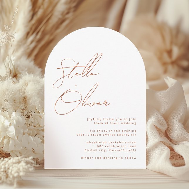 Rustika Terrakotta Kalligrafi Detaljer Bröllop Inbjudningar (Rustic Terracotta Calligraphy Details Wedding Invitation)