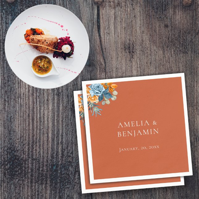 Rustika Terrakotta Orange Marinblå Rost Bröllop Pappersservett (Skapare uppladdad)