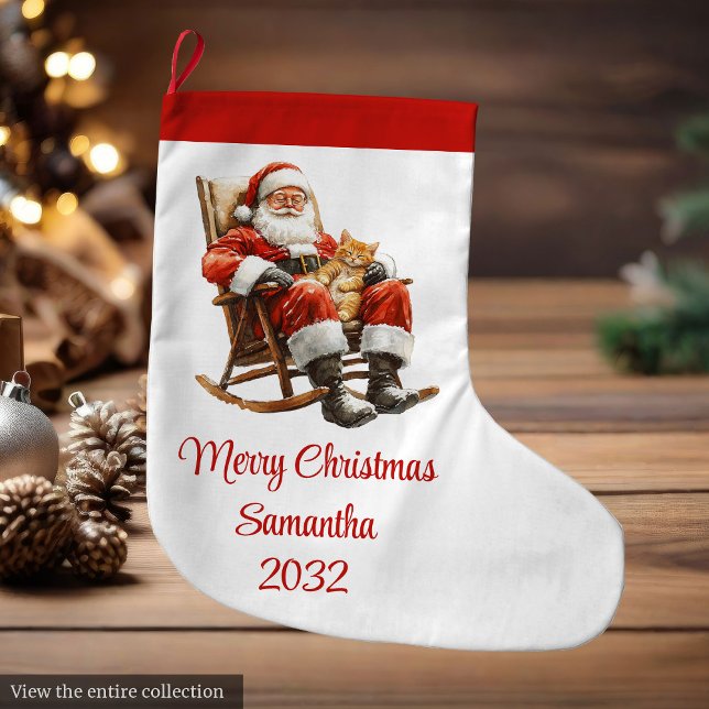 Rustika Tomte Traditionella Röda Vita Strumpor (Rustic Santa Claus Traditional Red White Stocking)